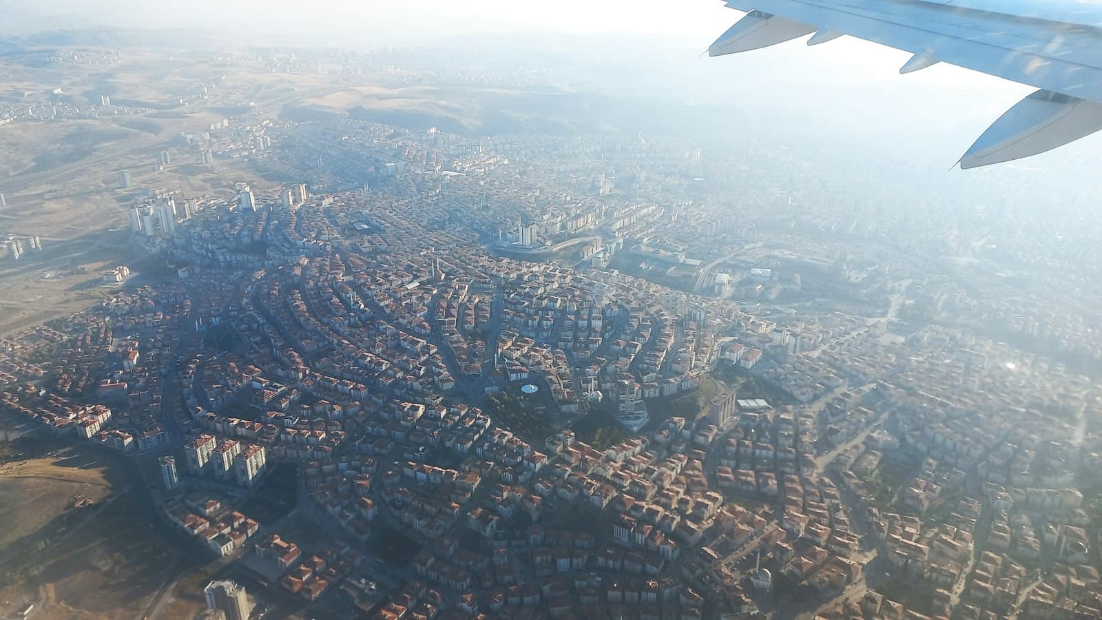 City view from an airplane window